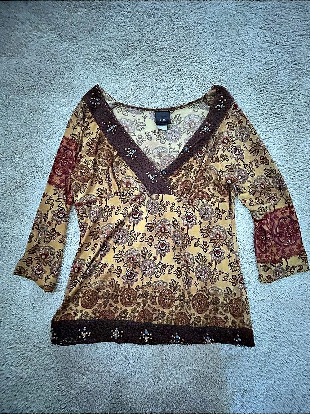 j.t.b. Top Brown & Red Size Medium Y2K Style